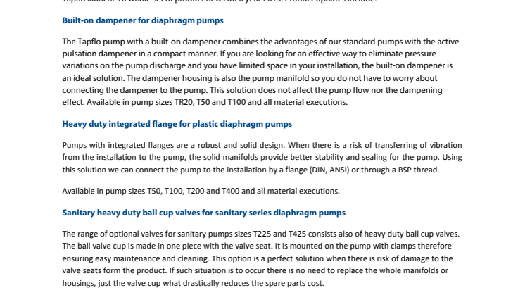 Tapflo introduces a set of revolutionary pumping solutions.