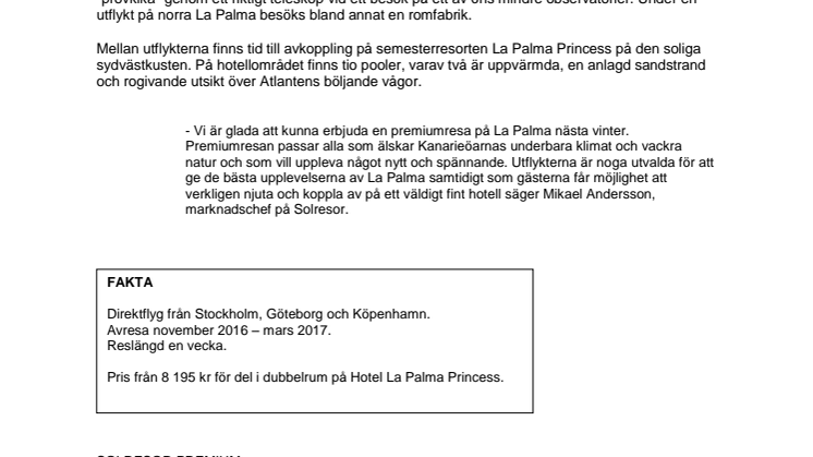 Nyhet vintern 2016/2017 Premium La Palma
