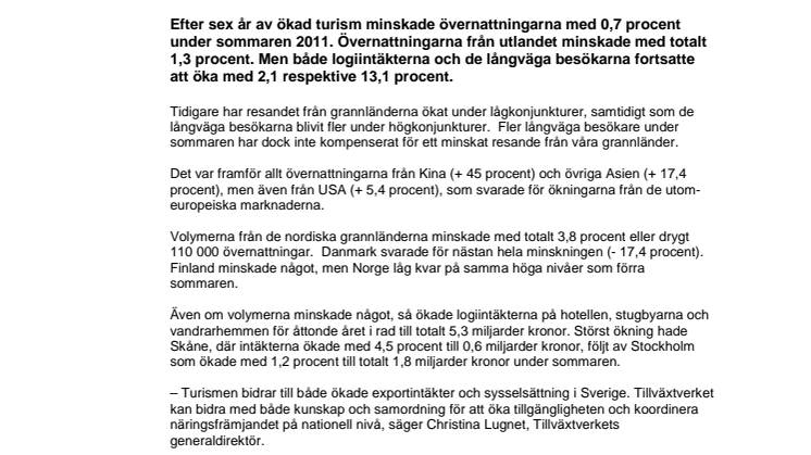 Trendbrott för sommarturismen