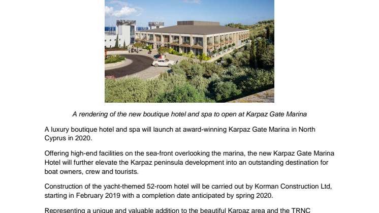 Luxury Boutique Hotel and Spa to Launch at Karpaz Gate Marina in 2020
