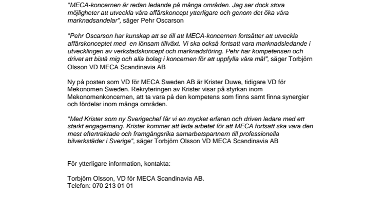 Ny vice VD och ny Sverigechef i MECA Scandinavia