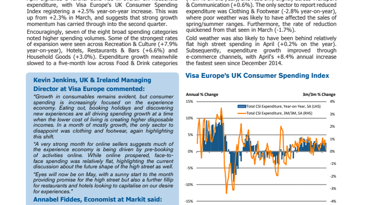 Online spending grows at fastest rate for 16 months as the experience economy powers ahead