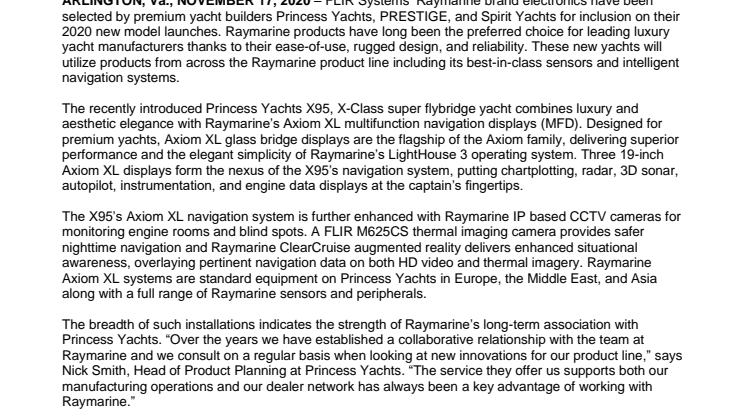 Raymarine at the Helm of Innovative New Boat Introductions from Princess, PRESTIGE, and Spirit Yachts