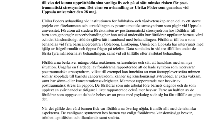 Föräldrar till cancersjuka barn behöver också få vård