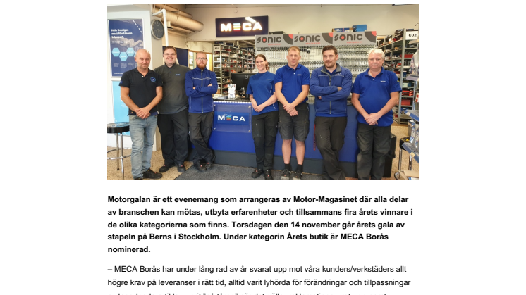 MECA Borås nominerade som Årets butik på Motorgalan