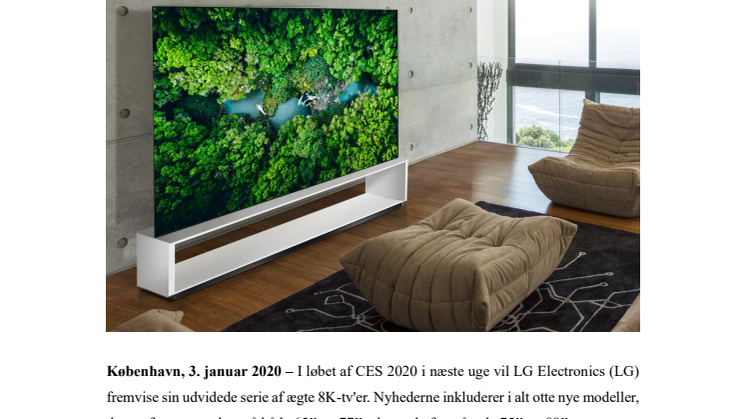 Til CES 2020 fremviser LG nye tv-modeller med ægte 8K og næste generations AI-processor 