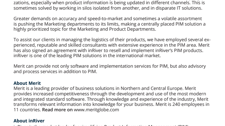 Merit now partner with one of the world leading PIM software vendor – inRiver