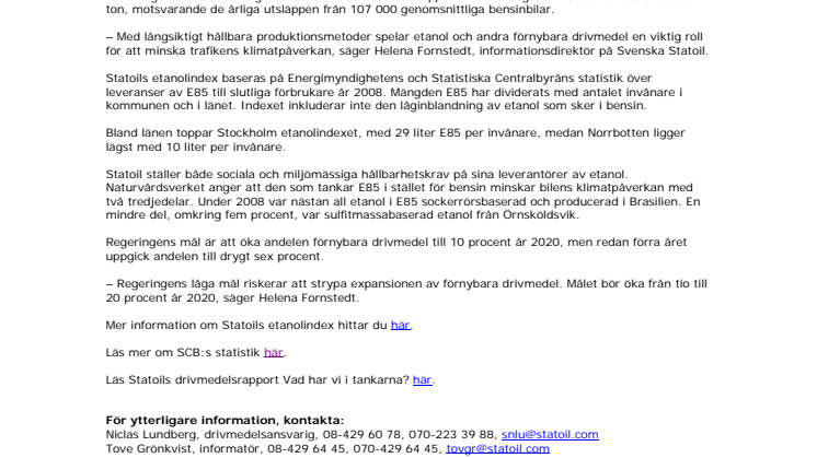 Ödeshög toppar Statoils etanolindex