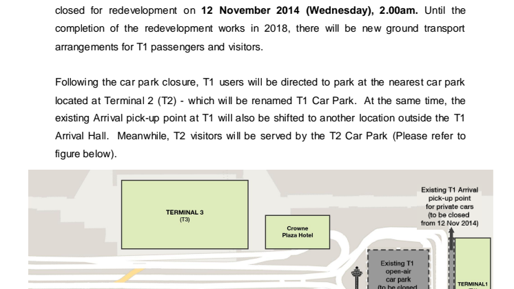 T1 open-air car park to close on 12 November for redevelopment