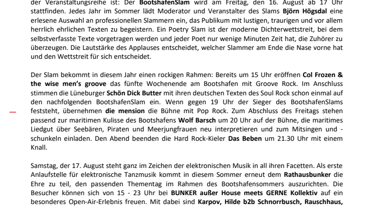 Altbewährte Höhepunkte beim fünften Wochenende des Bootshafensommers
