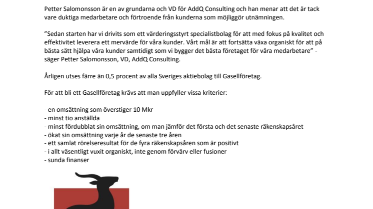 AddQ Consulting utnämnt till Gasellföretag, 2013.