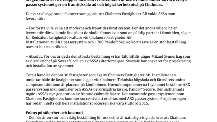ASSA säkrar upp Chalmers 