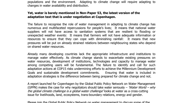 PRESS BRIEFING: The latest adaptation text does not hold water - Why the global climate challenge is a global water challenge