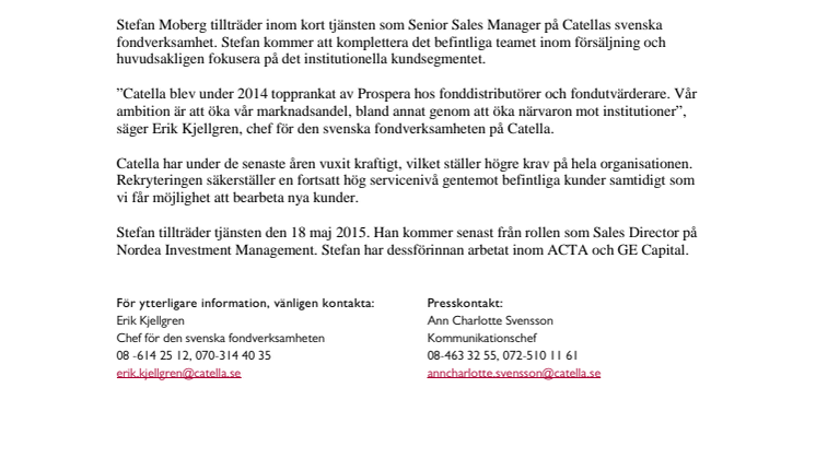 Stefan Moberg till Catellas fondförvaltning