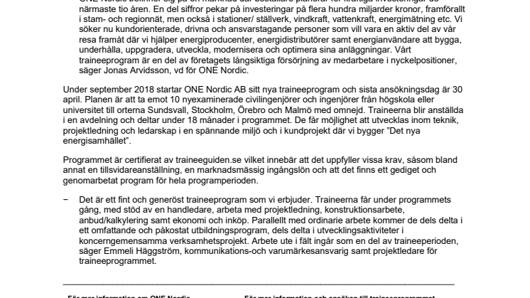 ONE Nordic utbildar nästa generations nyckelpersoner för en hållbar energibransch