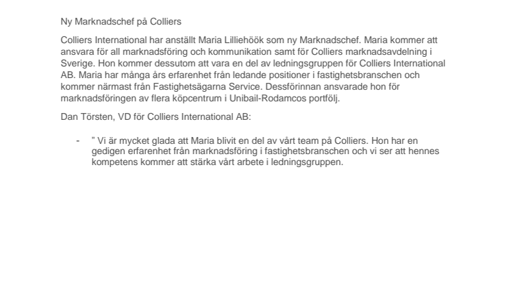 Ny Marknadschef på Colliers