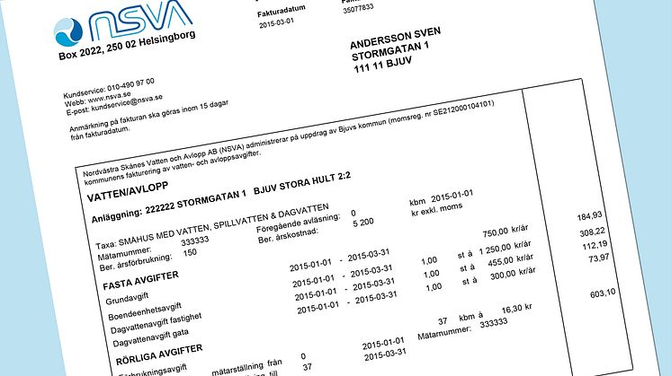 Nu kommer VA-fakturan från NSVA - även i Helsingborg