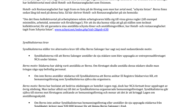 Bakgrund till Syndikalisternas sk blockad mot Berns Salonger