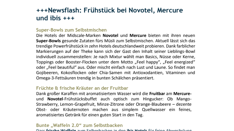 Newsflash: Frühstück bei Novotel, Mercure und ibis