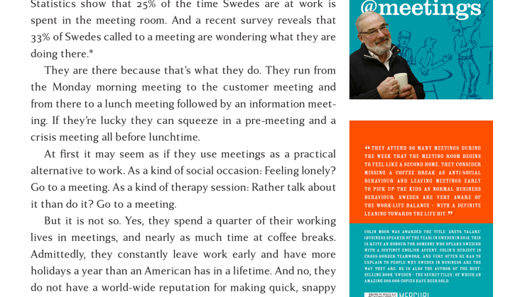 NY bok ute nu! "Swedes are somewhat obsessed with meetings" säger författaren.