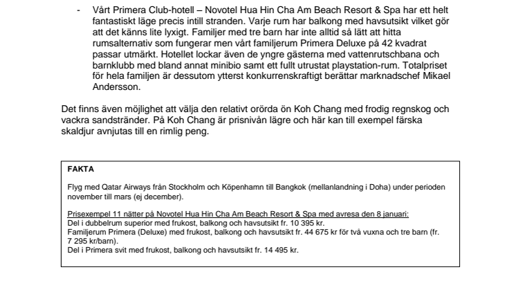 Vinternyhet! Solresor erbjuder sol och bad i Thailand 