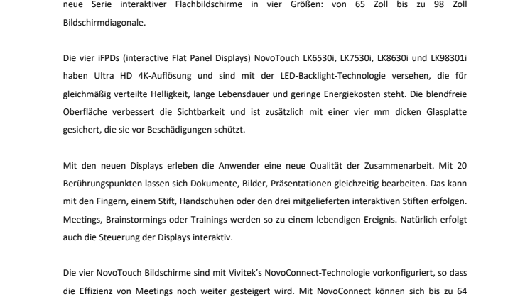 NEUE SERIE INTERAKTIVER DISPLAYS VON VIVITEK BRINGT NEUEN SCHWUNG FÜR COLLABORATION