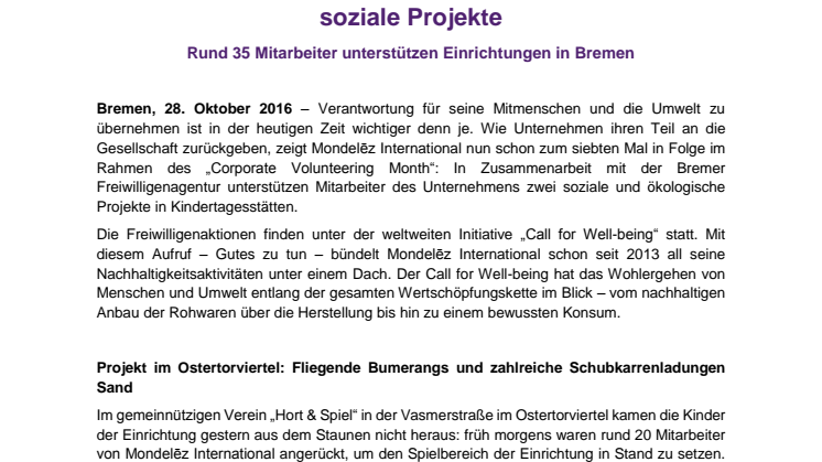 Mondelēz International engagiert sich für soziale Projekte