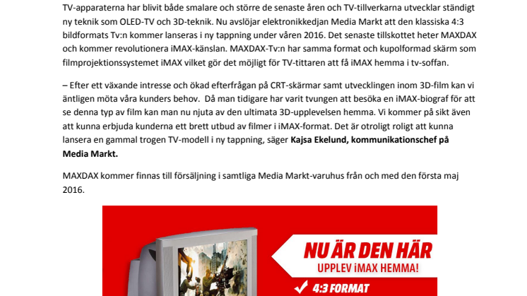 Media Markt introducerar årets Tv-upplevelse, MAXDAX