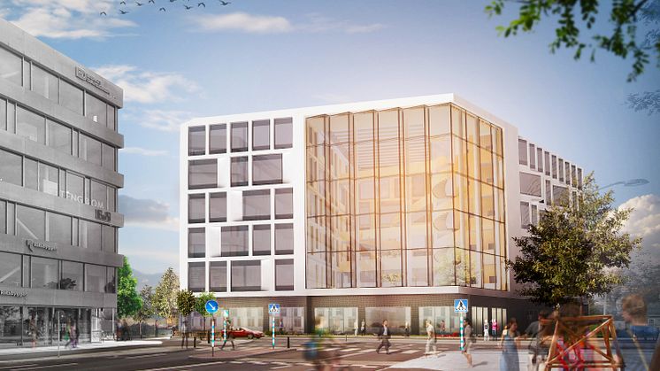 Dungen, Wihlborgs planerade kontorsbyggnad i Hyllie. Vy från Arenagatan mot Hyllie allé.