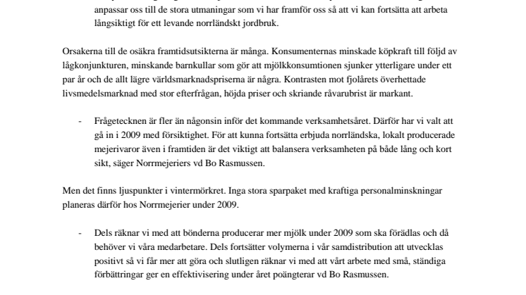 Norrmejerier möter lågkonjunkturen
