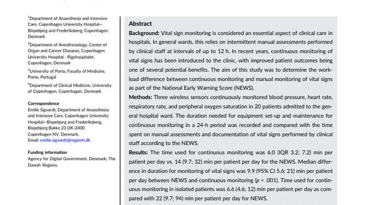 Workload associated with manual assessment of vital signs as compared with continuous wireless monitoring