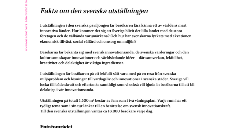 Faktablad: Svenska utställningen på Expo 2010