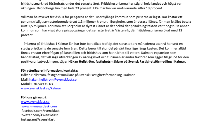 Stadiga prisökningar på fritidshus i Kalmar 