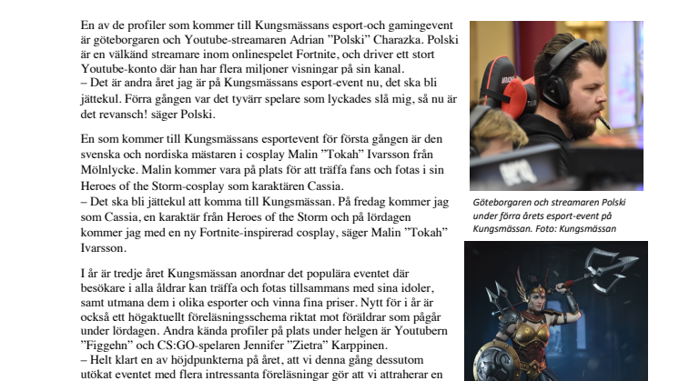 Träffa och utmana lokalprofilerna ”Tokah” och ”Polski” – esport- och gaming-event på Kungsmässan 25–26 oktober