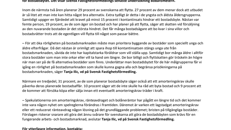 Var tredje svensk vill flytta, men majoriteten hindras av regler