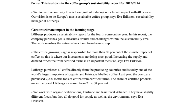 Löfbergs reduced its climate impact