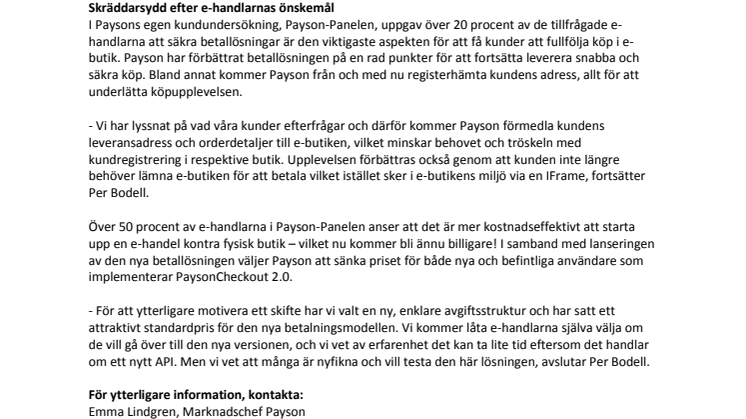 Payson lanserar ny betallösning för snabbare e-handel