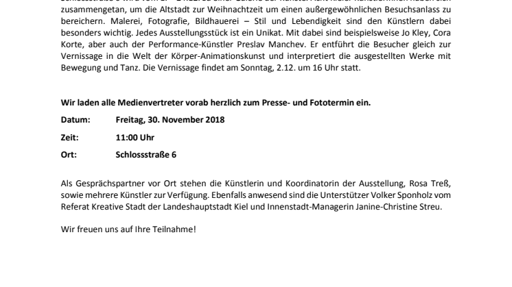 Einladung zum Presse- und Fototermin - Kunst  und Kultur zur Xmas Art-Exhibition 