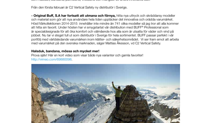 C2 Vertical Safety ny distributör för BUFF i Sverige