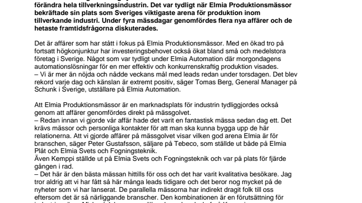 Affärer i fokus under Elmia Produktionsmässor