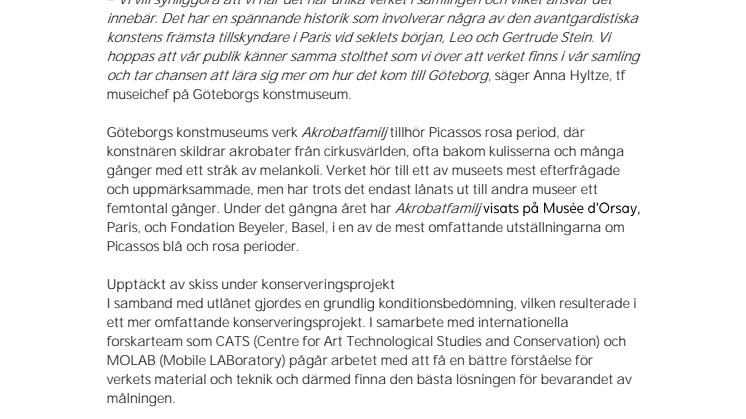Ikonverk av Picasso tillbaka i Göteborg