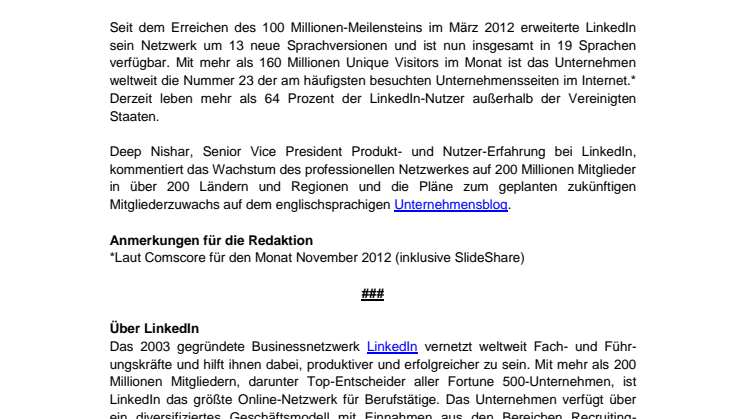 LinkedIn knackt weltweit 200 Millionen-Mitglieder-Marke