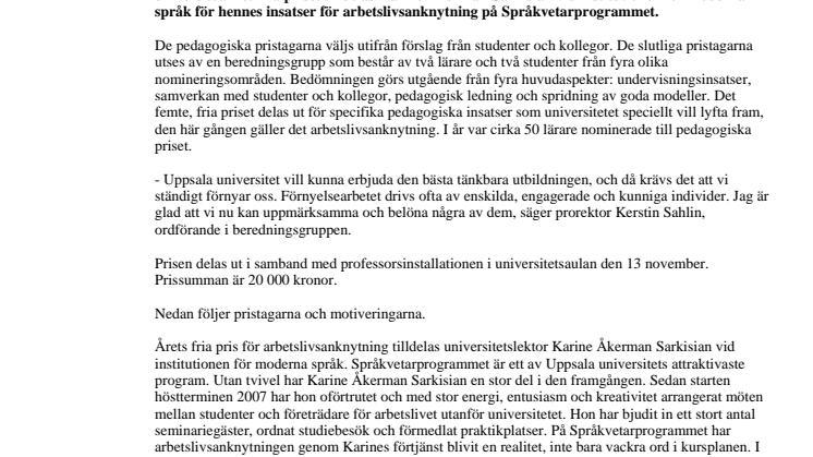 Årets pedagogiska pristagare utsedda 