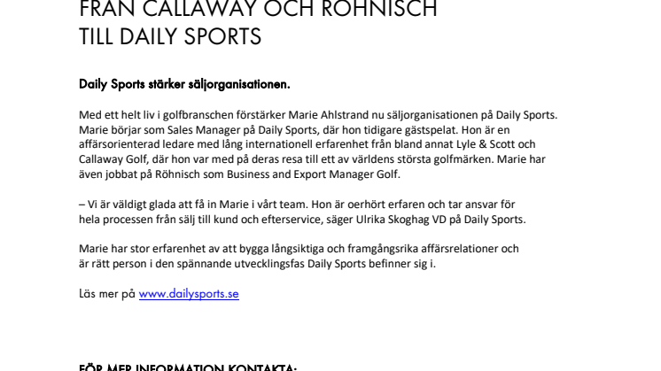FRÅN CALLAWAY OCH RÖHNISCH  TILL DAILY SPORTS