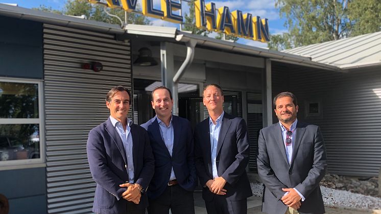 Rafael Alonso, Internationell regionchef CYES, Antonio Daban, VD CYES Sverige, Örjan Larsson, styrelseordförande Gävle Hamn, Julio De la Cruz, projektchef CYES Sverige