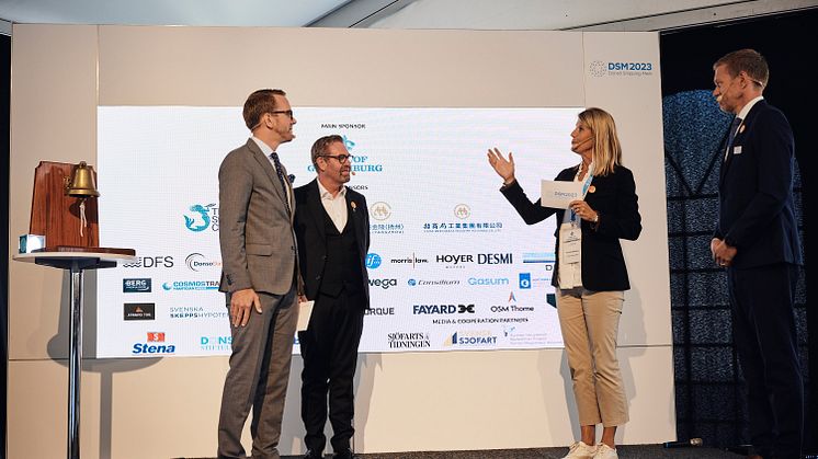 Opening Ceremony DSM2023 - Andreas Carlson, Minister for Infrastructure and Housing, Jonas Backman, Chairman of the Donsö Foundation, Pernilla Warberg, Moderator and Göran Eriksson, CEO, Port of Gothenburg