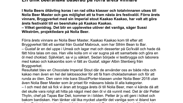 Årets festivalöl på Nolia Beer: En unik beershake baserad på förra årets vinnare