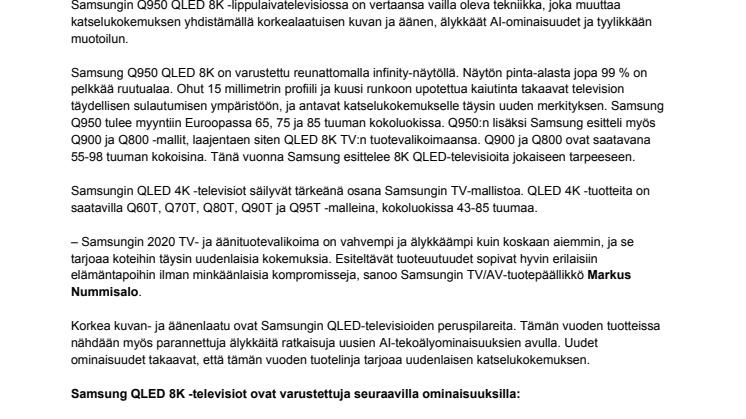 Samsung esitteli 2020 TV-uutuutensa 