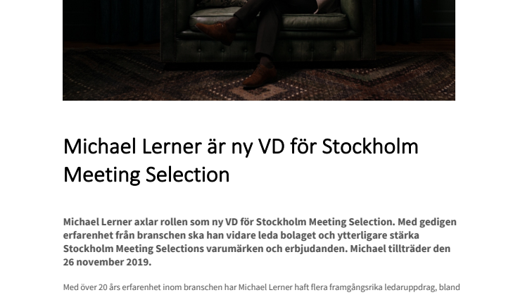 ​Michael Lerner är ny VD för Stockholm Meeting Selection