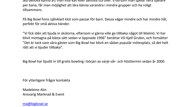 Gratis bowling för Malmös skolbarn!